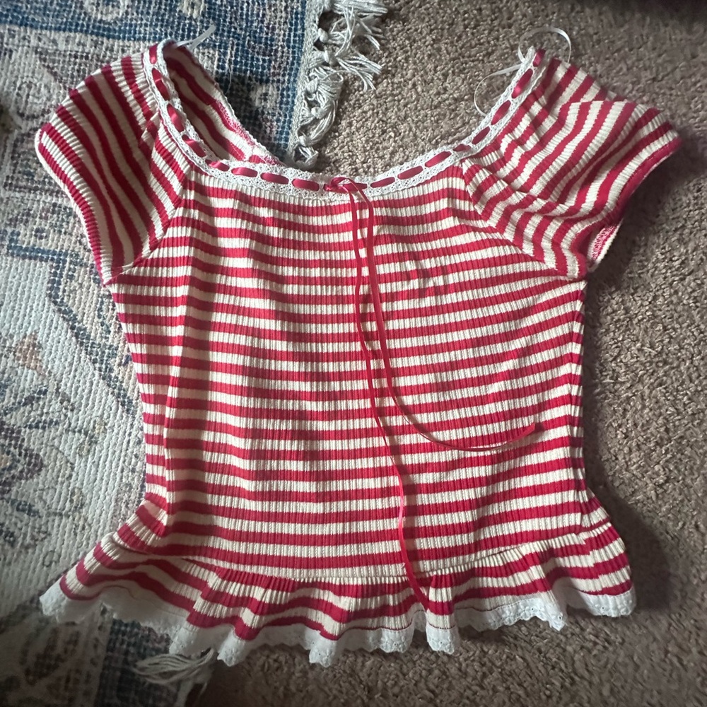 Le Lis Red and White Striped Crop Top